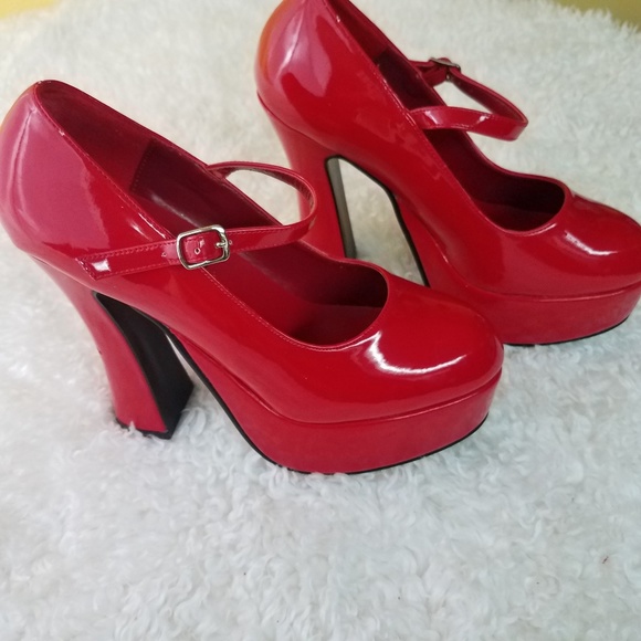 Pleaser Shoes - Pleaser Red Mary Jane Platform Shoe